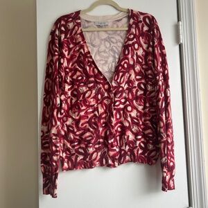 Target Merona Red Patterned Cardigan Sweater Size XL Long Sleeve V Neck